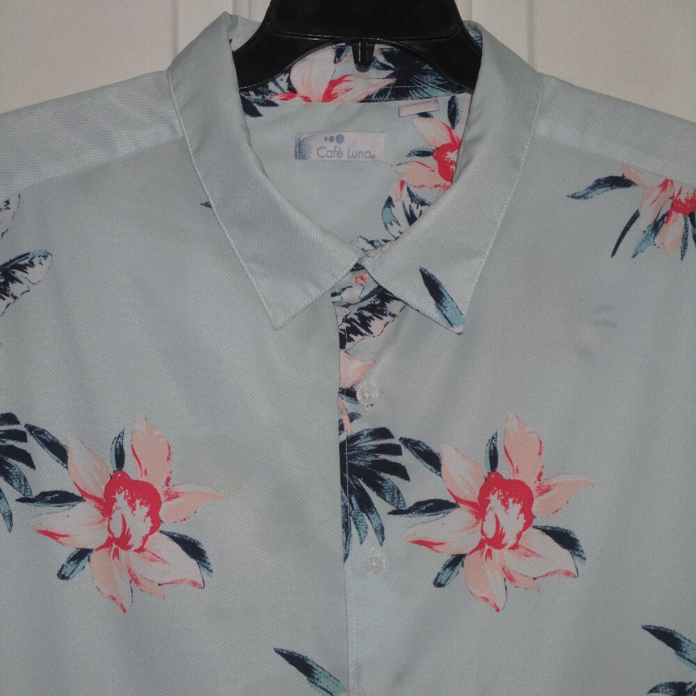 Cafe Luna Mens S/S Blue Floral Hawaiian Shirt NWOT - Size 3XL